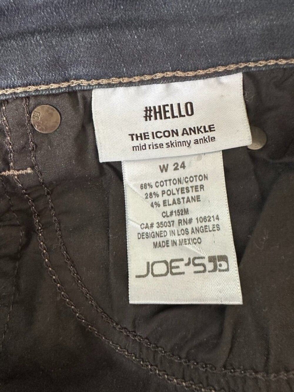 Joe's Jeans Hello Icon ankle midrise skinny ankle size 24 black